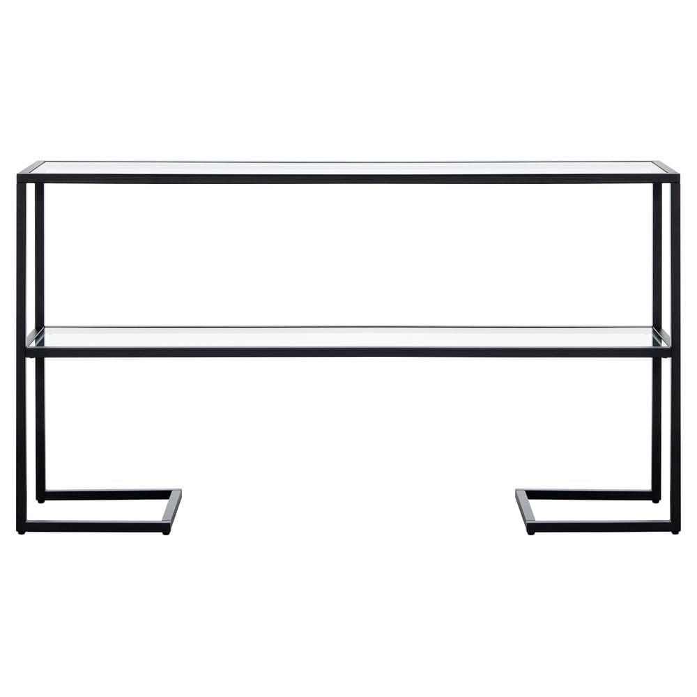 Evelyn&Zoe Errol 55" Wide Rectangular Console Table with Glass Top, Blackened Bronze
