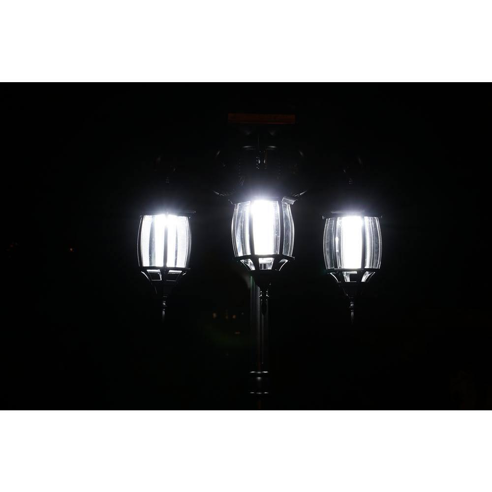 Madison 3-Light Black Integrated LED Solar Lamp Post and Planter
