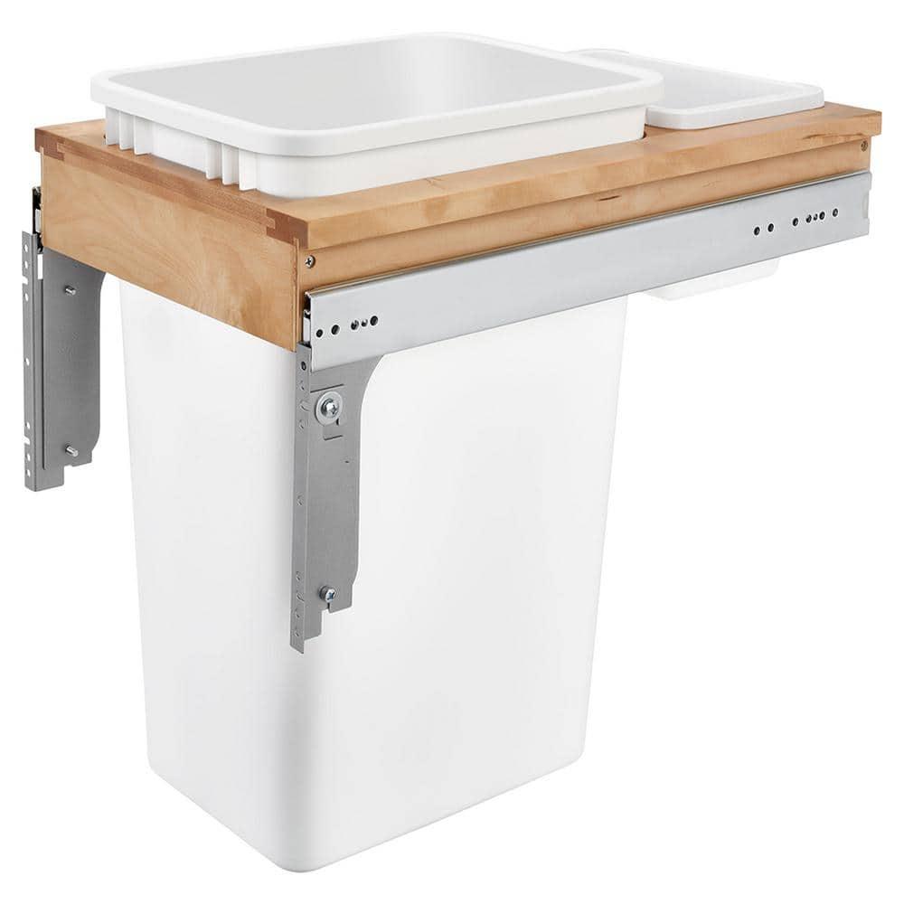 Rev-A-Shelf Single Pullout Trash Can for Full Height Kitchen Cabinet 50 Quart 12.5 Gallon, Top Mount 13.5 Inch Wide, White, 4WCTM-1550DM1-343-FL