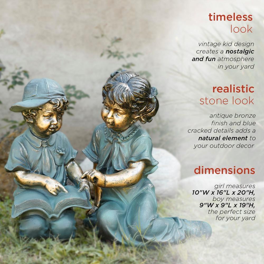 Alpine Corporation Girl and Boy Reading Statue Set, Includes 2 Statues