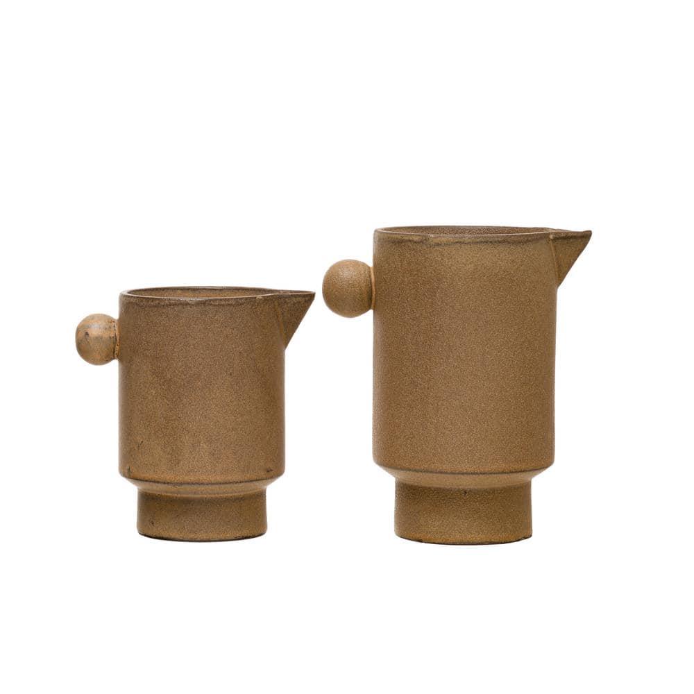 Creative Co-Op Modern Small Stoneware Pitcher or Vase, Putty Brown