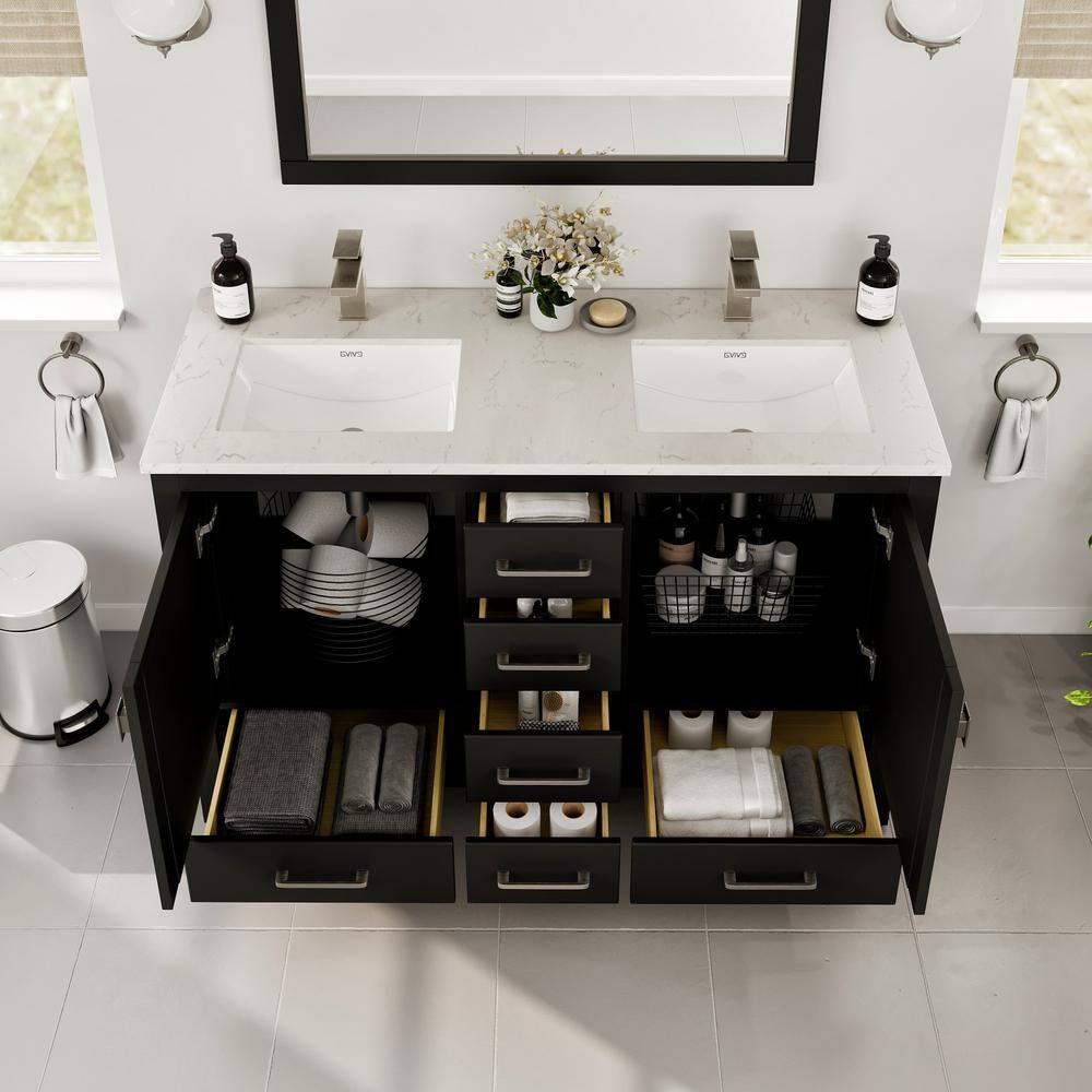Eviva Eviva London 48"W X 18"D Double Sink Bathroom Vanity With White Carrara Quartz Countertop