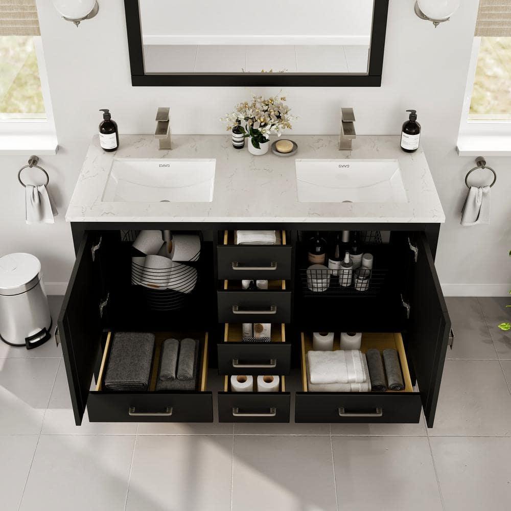 Eviva Eviva London 48"W X 18"D Double Sink Bathroom Vanity With White Carrara Quartz Countertop