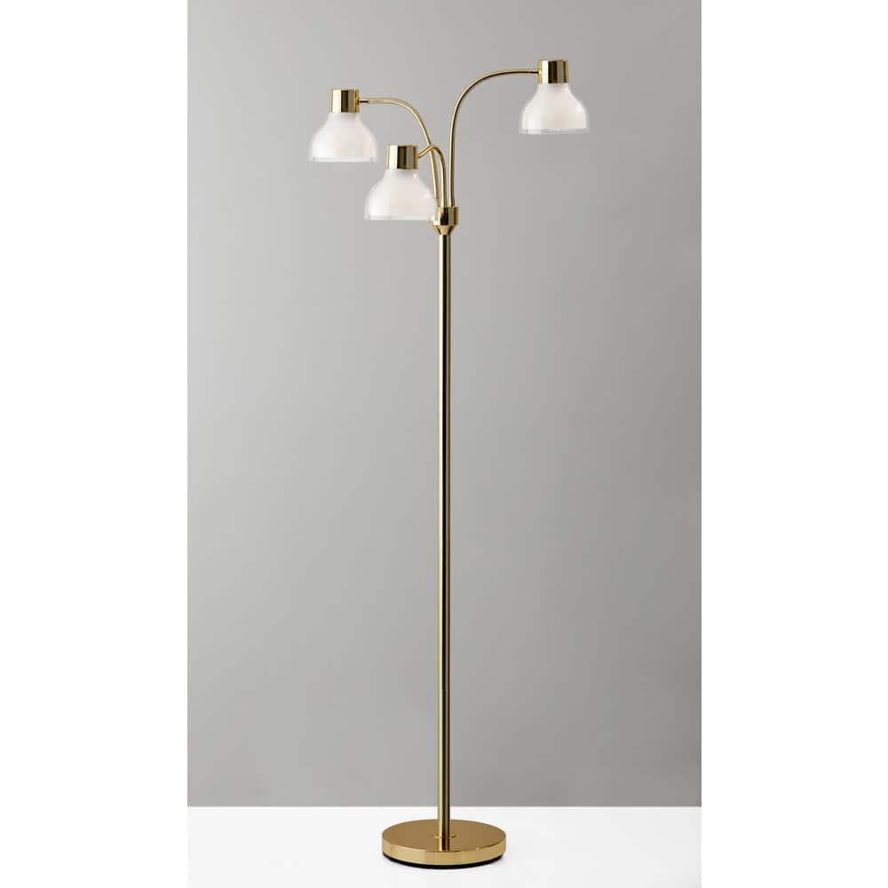69" Presley 3 Arm Floor Lamp Gold - Adesso: ETL Listed, Metal Body, Plastic Shade, No Bulb Included