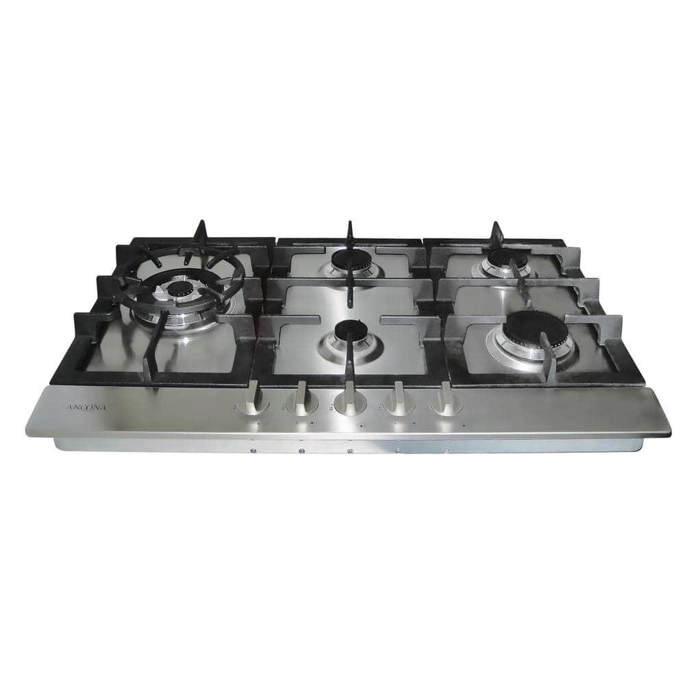 Ancona 34" Stainless Steel Recessed Gas Cooktop With 5 Brass Burners
