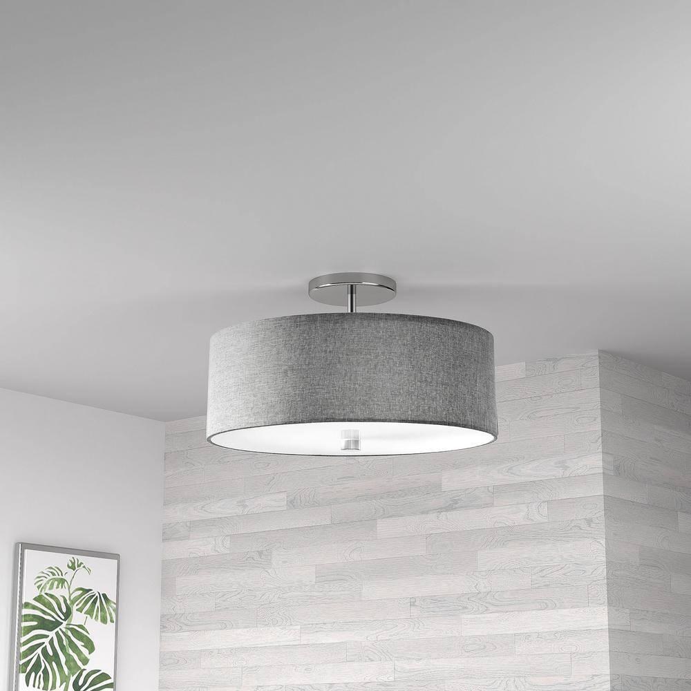 Dainolite - Everly - 3 Light Semi-Flush Mount-Polished Chrome Finish-Grey Shade