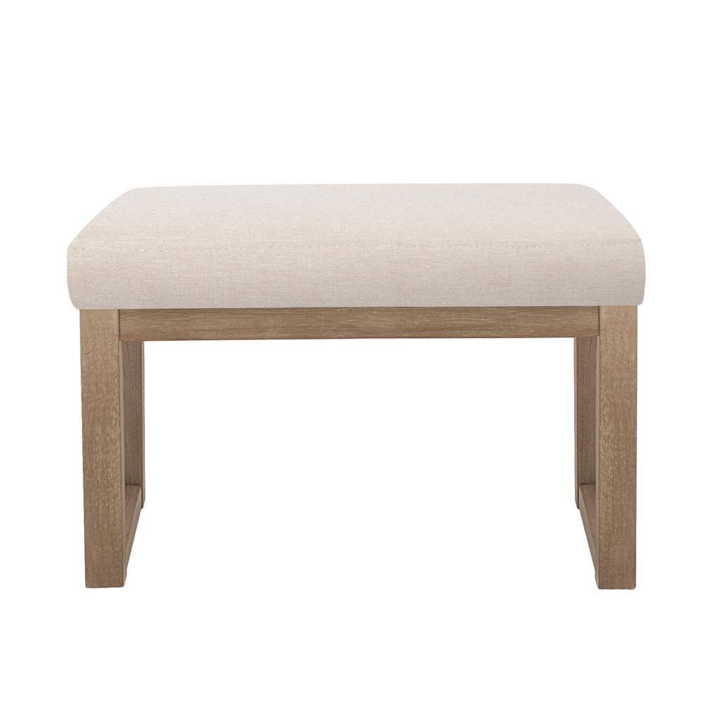 CangLong 27 Inch Wide Ottoman Bench, Rectangle Footstool with Linen Look Fabric and Wood Leg for Entryway, Bedroom & Living Room, Beige