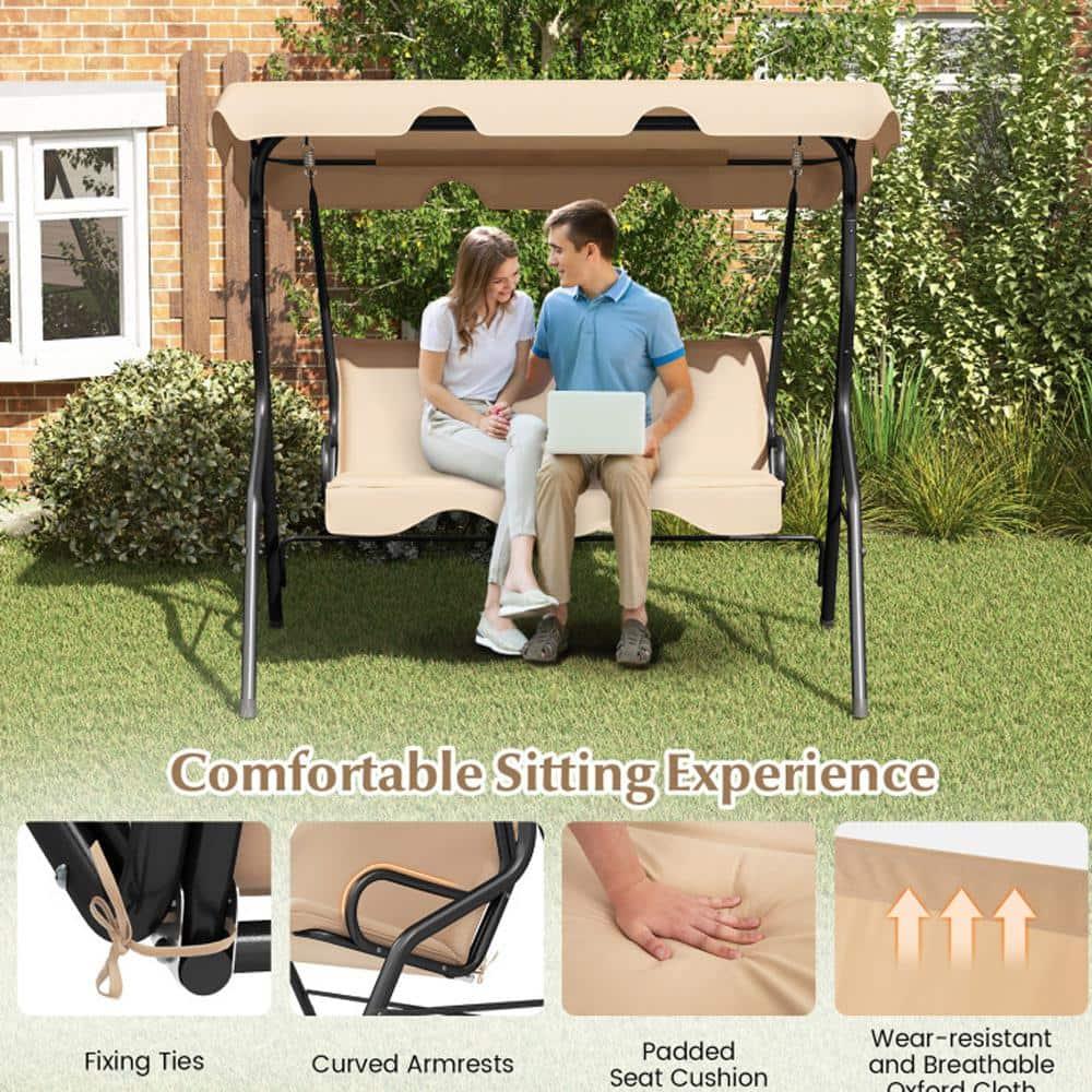 Arlmont & Co. Arlmont & Co. Patio 3 Seats Canopy Swing Glider Hammock Steel Frame Cushioned Backyard