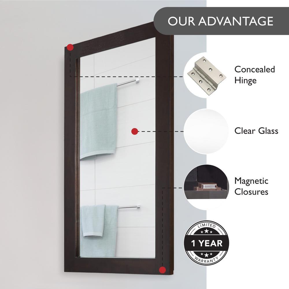 Design House 16" x 5" x 30" Wall Mounted 1-Door Mirrored Bathroom Medicine Cabinet, Espresso