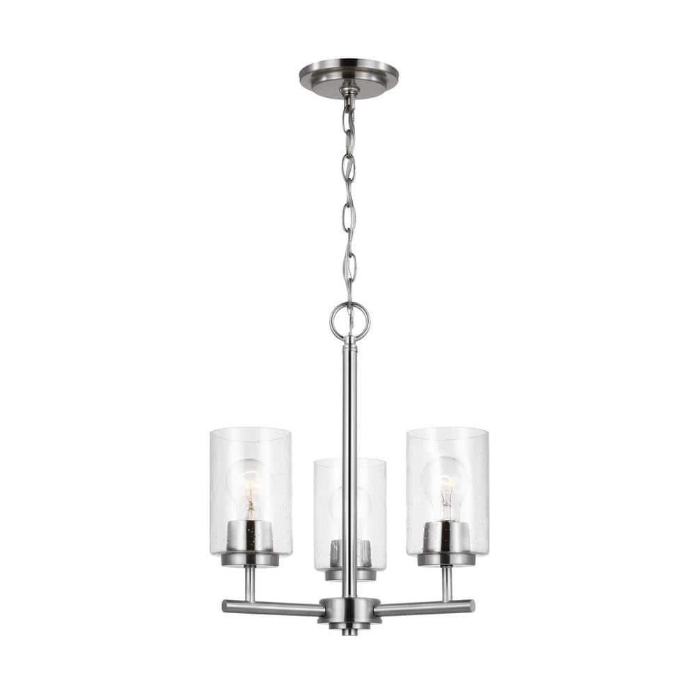 Generation Lighting 31170-962 Oslo - 3 Light Chandelier in Contemporary Style-16.5 Inches Tall and 15 Inches Wide, Brushed Nickel Finish with Clear Seeded Glass