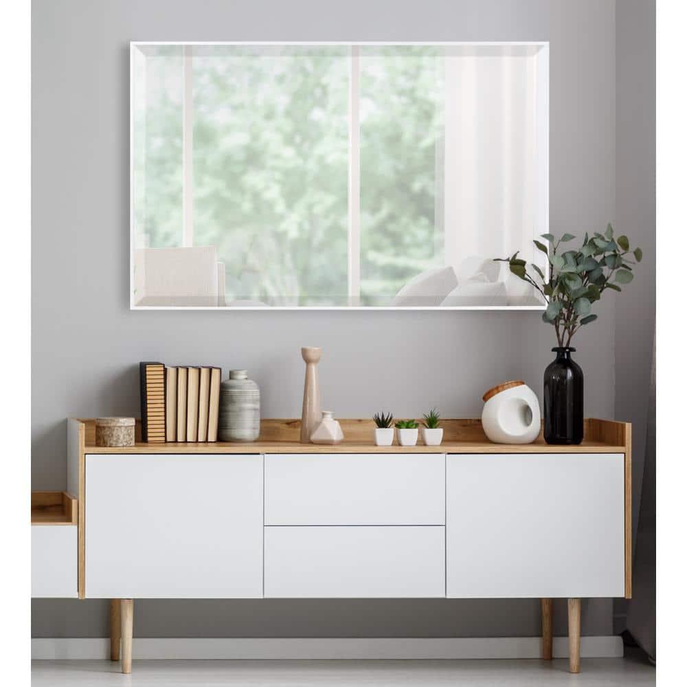 24.7" x 36.7" Rhodes Rectangle Wall Mirror White - Kate & Laurel All Things Decor: Modern, Beveled, Easy to Hang