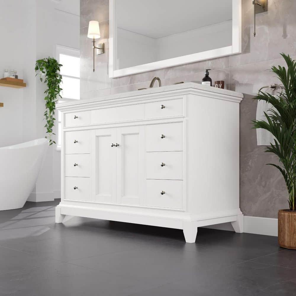 Eviva Elite Stamford . White Single Sink Bath Vanity With Carrara Quartz Top And Undermount Porcelain Sink