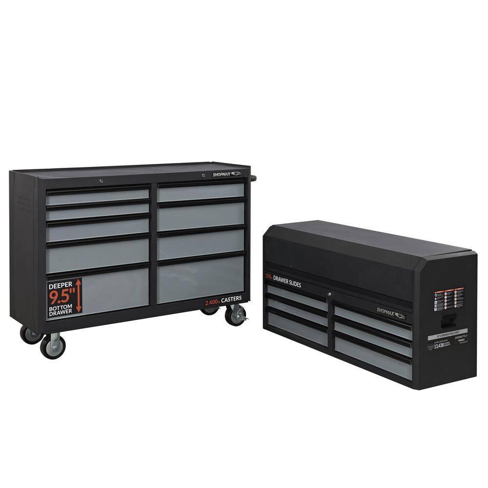 SHOPMAX, 100 lb, 52" Steel 15-Drawer Tool Chest and Rolling Cabinet Black