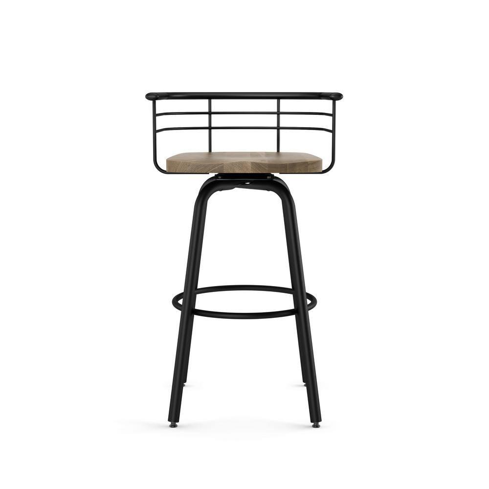 Amisco Brisk 30 In. Swivel Bar Stool - Beige Distressed Wood / Black Metal