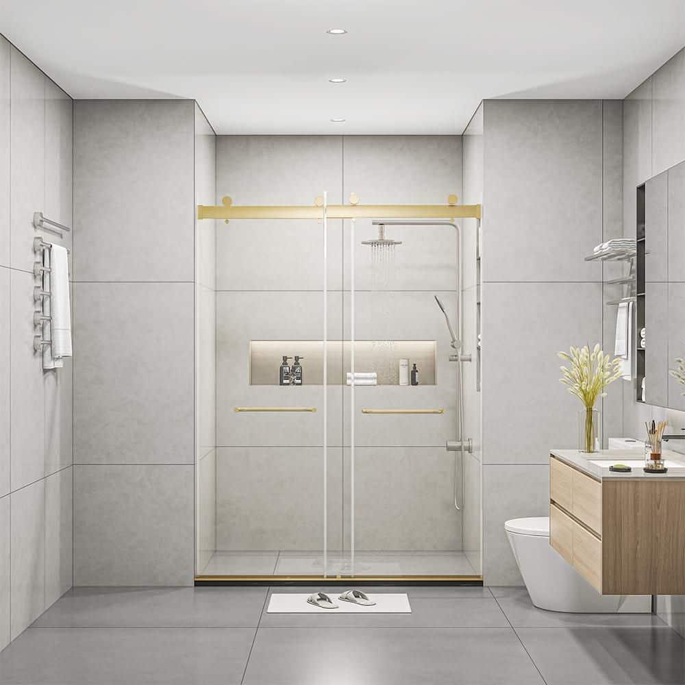 Dimorphos Frameless Sliding Glass Shower Doors with 3/8"(10mm) Clear Tempered Glass 11DD701957Q