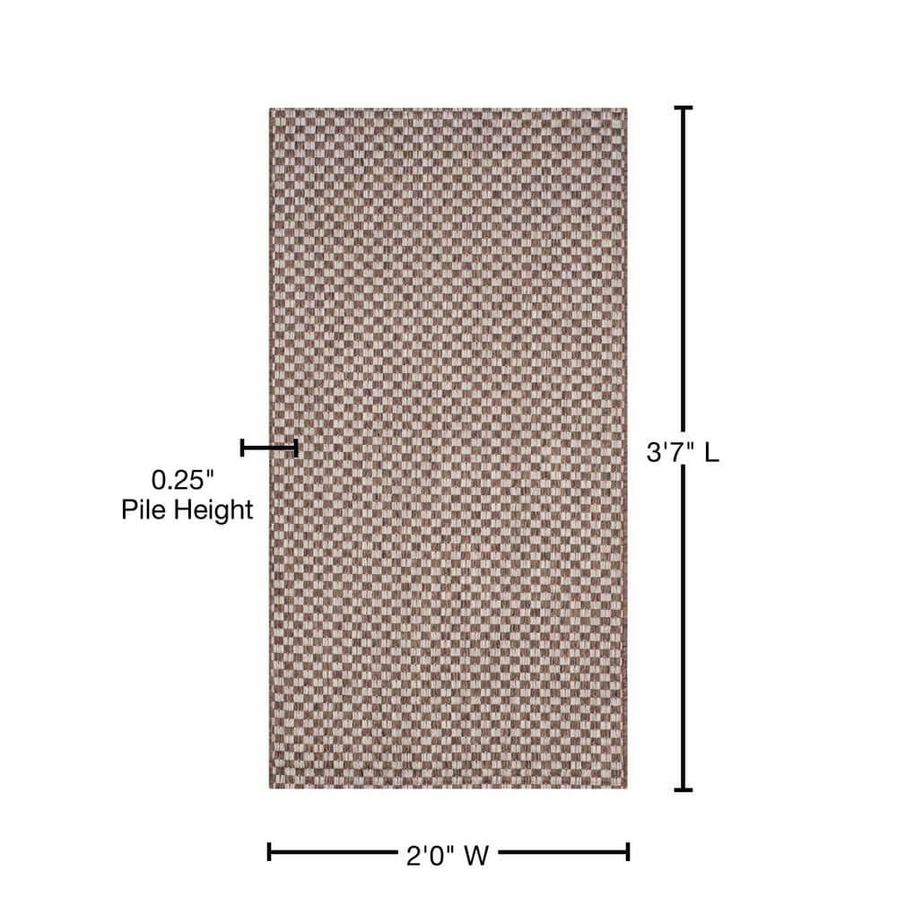 SAFAVIEH Courtyard Blair Checkered Indoor/Outdoor Area Rug, Light Brown/Light Grey, 2' x 3'7"