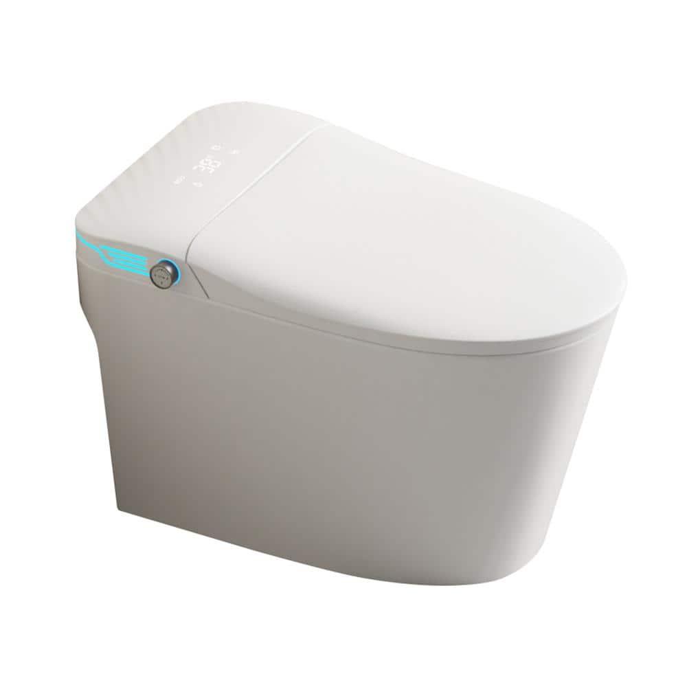 Luxury Smart Toilet with Bidet Built In Bidet Toilet Heated Seat, Foot Sensor,Warm water and Air Dryer,Voice Control, 1.28 GPF Powerful Auto Flush, Instant Hot Water and Ambient Lighting-White