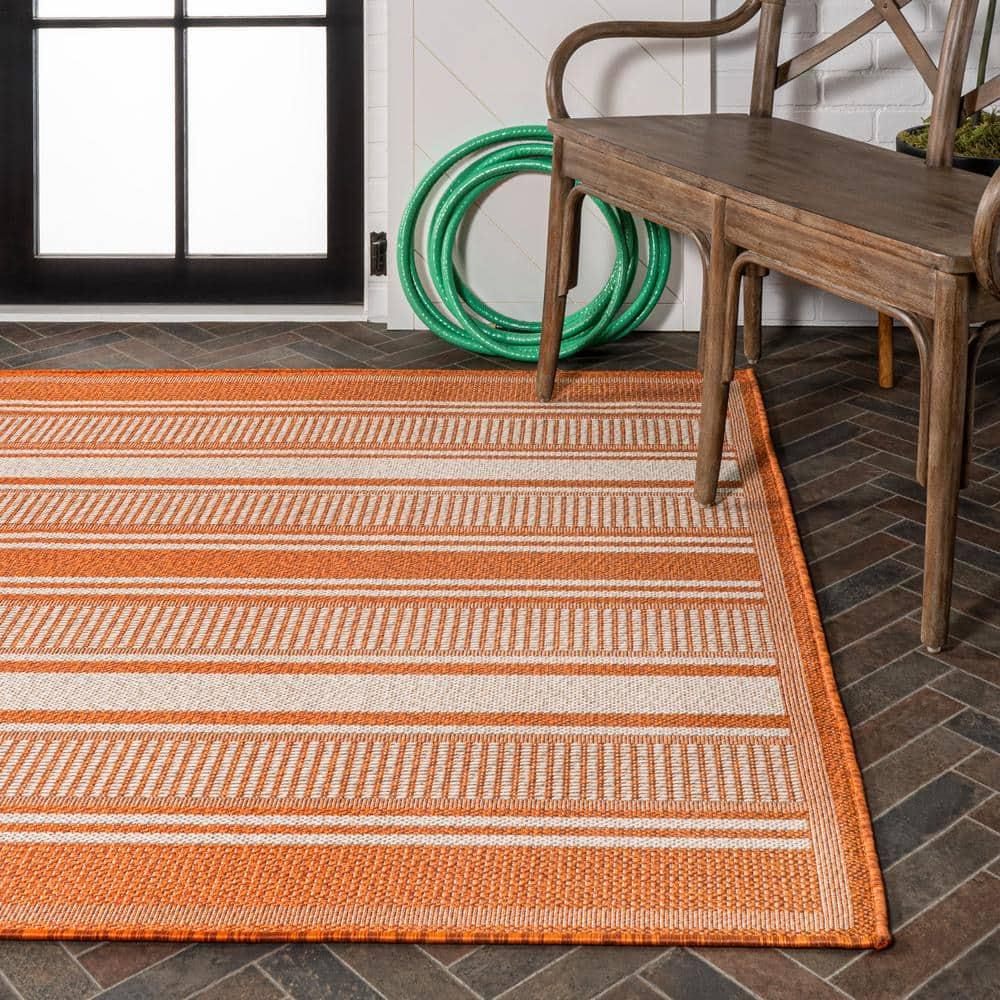 3' x 5' Haynes Modern Double Stripe Indoor/Outdoor Area Rug, Orange/Cream - JONATHAN Y