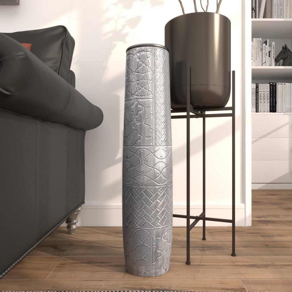 Bungalow Rose Ceramic Slim Engraved Patterned Decorative Gray Vase