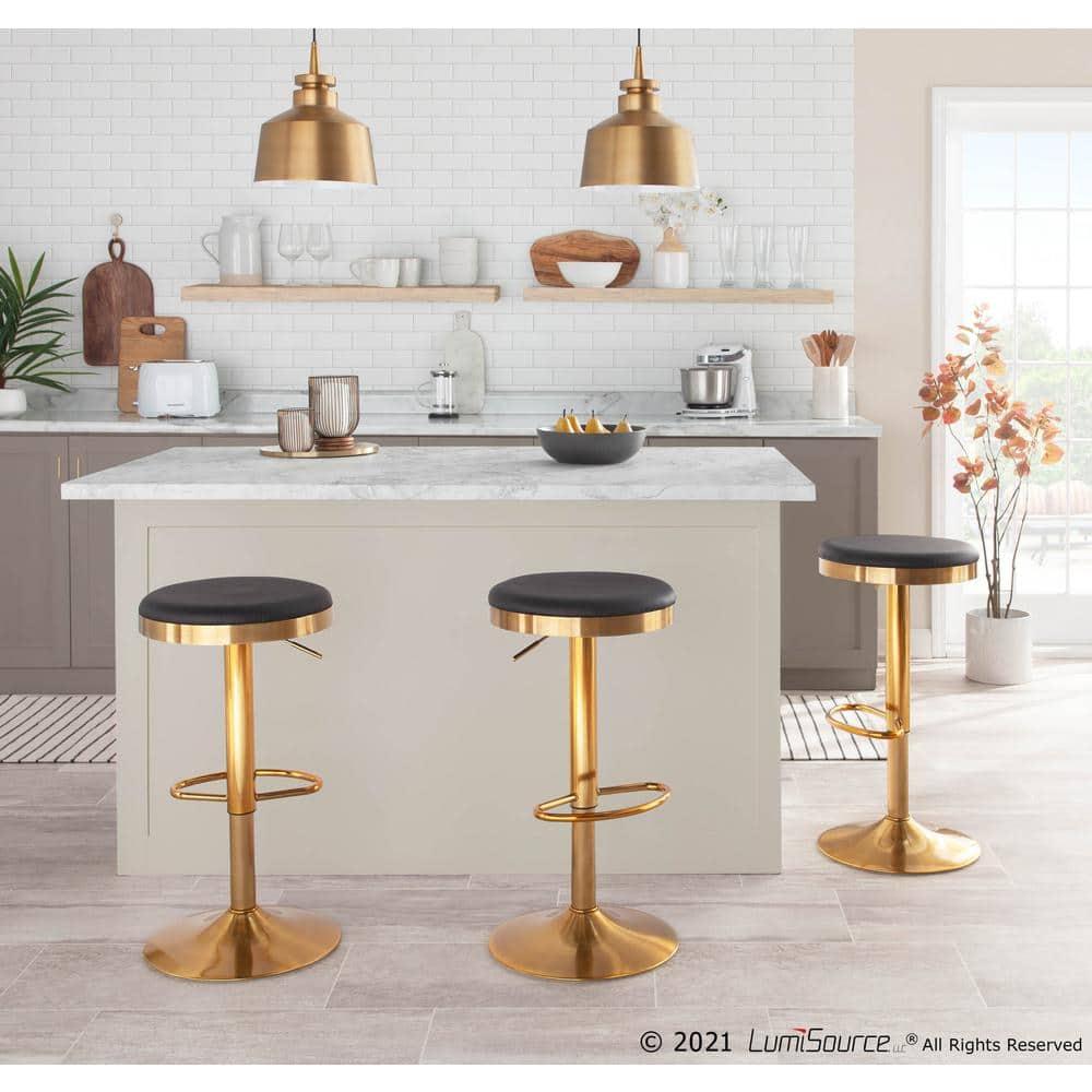 Set of 2 Dakota Glam Adjustable Barstools: Swivel, Footrest, Steel/Faux Leather - LumiSource