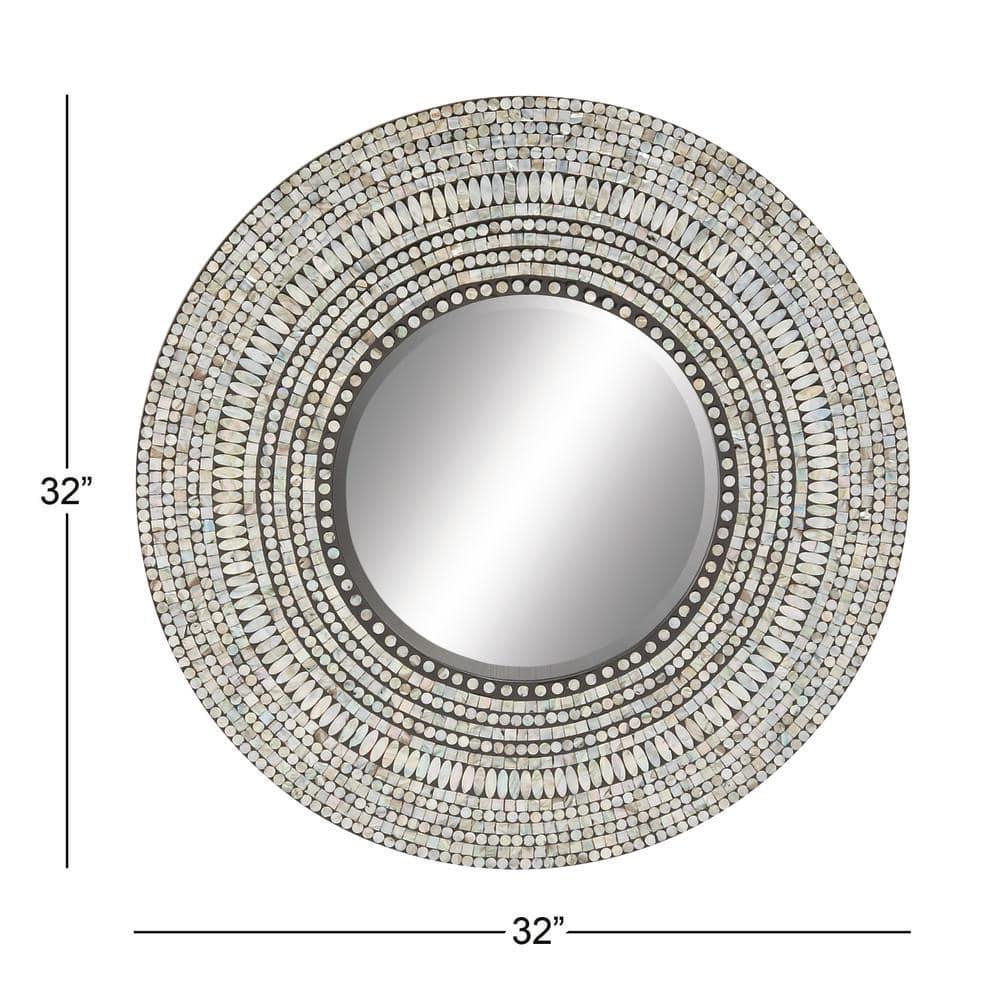 Olivia & May Wood Handmade Mosaic Wall Mirror Silver : Nautical Coastal Decor, 31.5" Round, No Assembly Required
