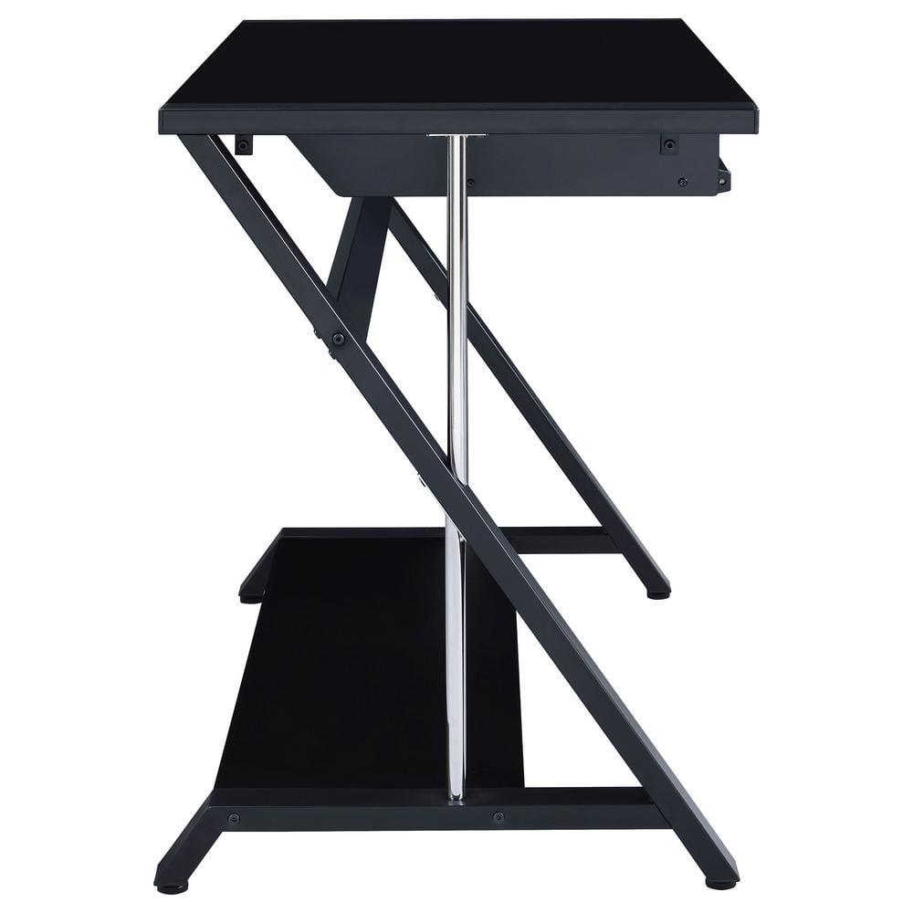 Mallet Computer Desk with Keyboard Tray & Storage Shelf Black - Coaster: Compact, Angled Silhouette, Chrome Detail