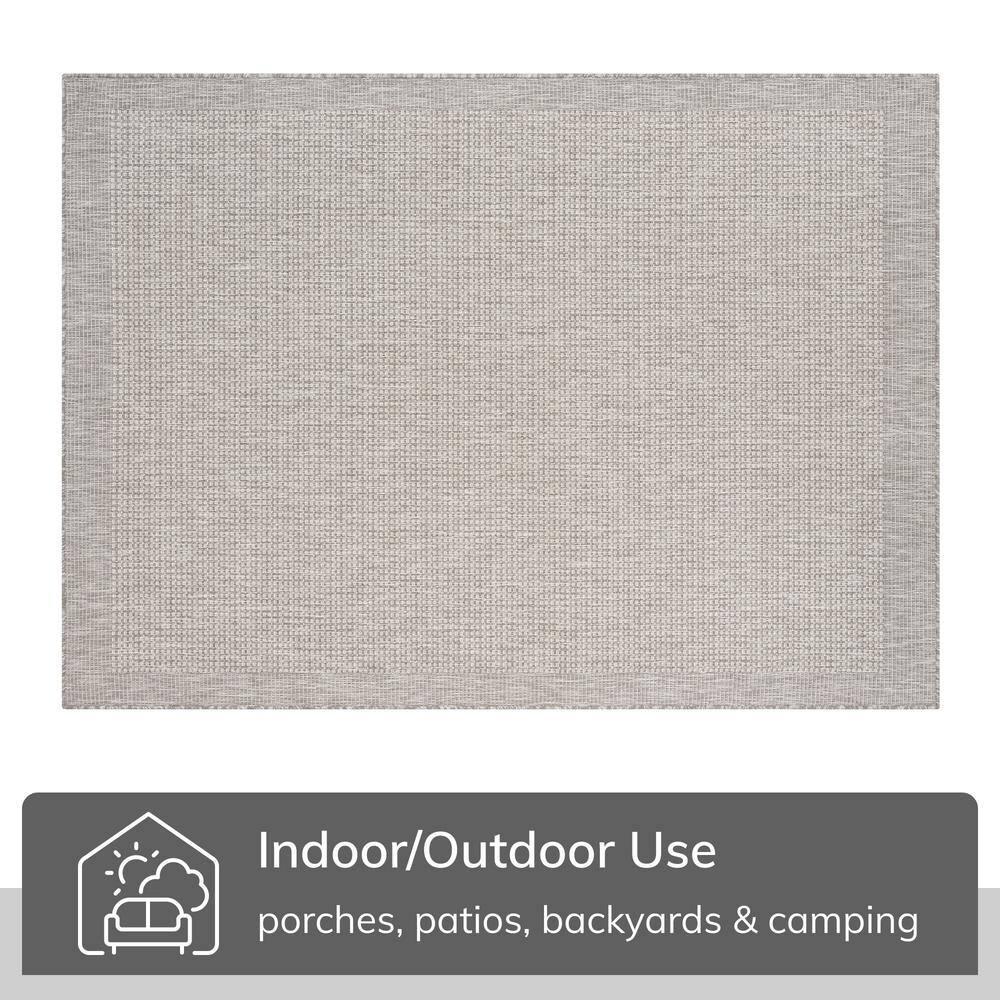 Medusa Clesha Solid Striped Border Indoor Outdoor Gray Ivory Flatweave Rug