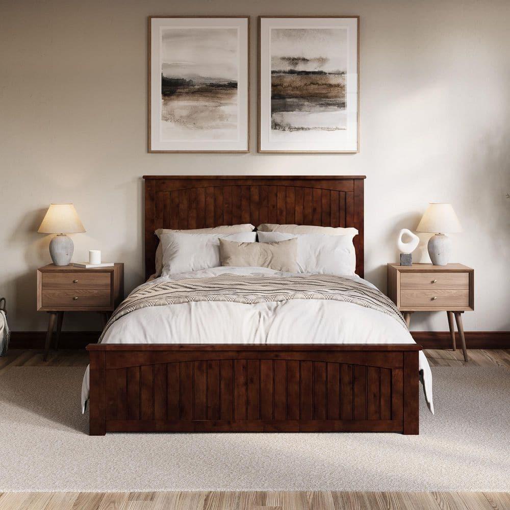 AFI Naples Queen Solid Wood Low Profile Platform Bed with Matching Footboard, Walnut