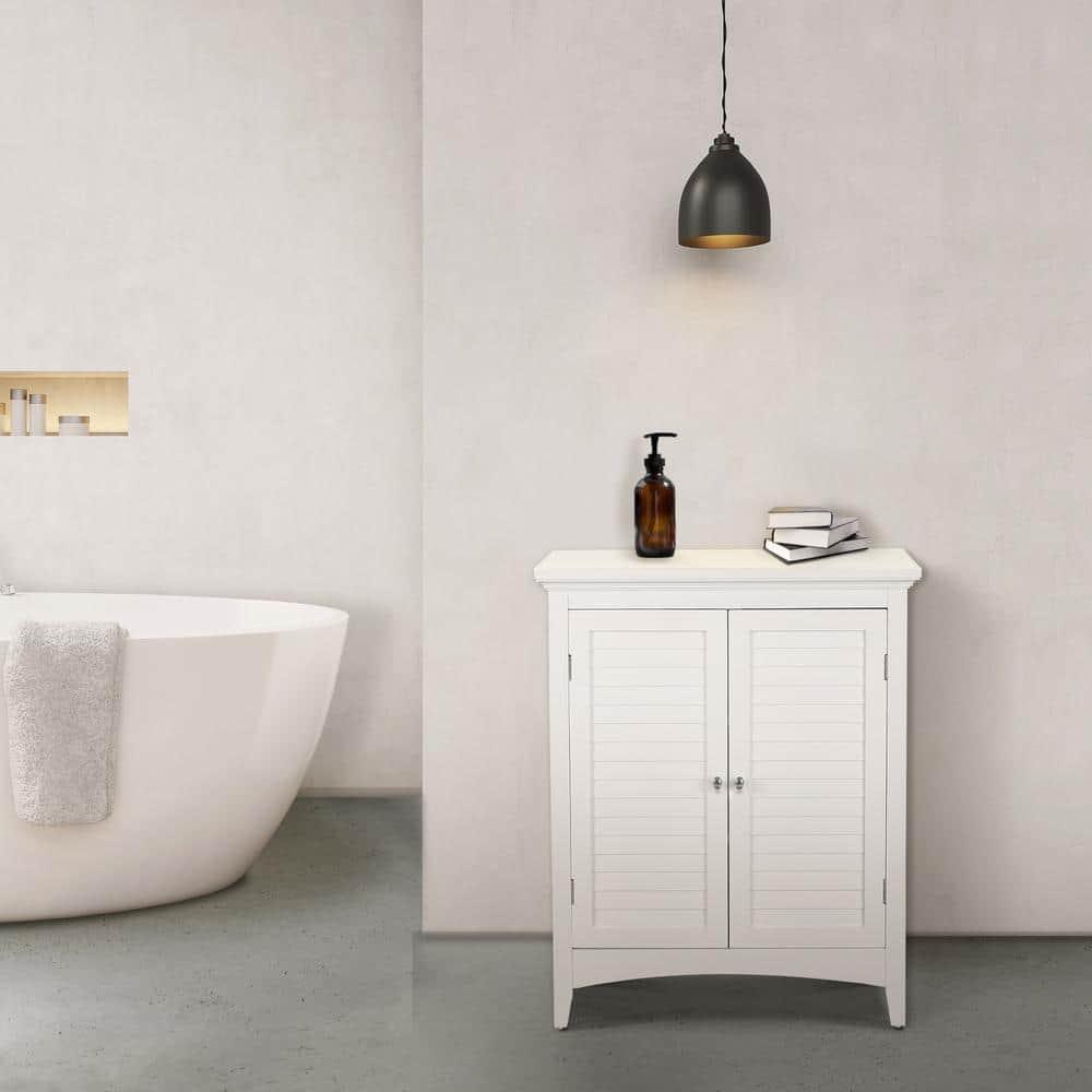 White Engineered Wood Bathroom Floor Cabinet with Adjustable Shelving