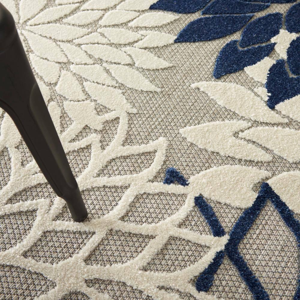 Nourison Aloha Floral Bloom Flatweave High-Low Indoor Outdoor Area Rug Ivory/Navy 6' x 9'