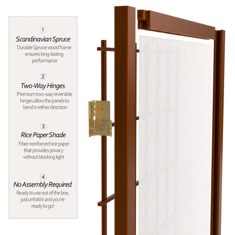 Oriental Furniture 5 ft. Tall Window Pane Shoji Screen - Walnut - 5 Panel