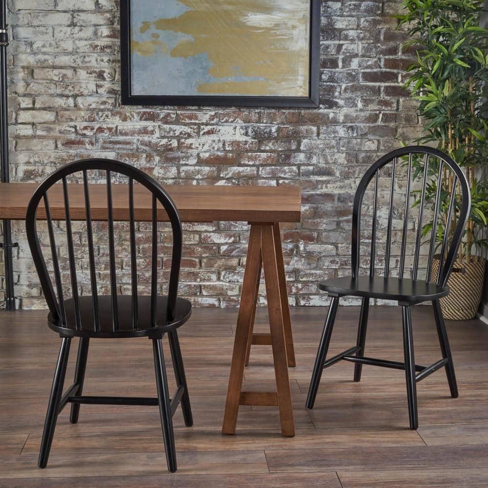 Noble House Conrad Farmhouse Rubberwood Dining Chairs, Set of 2, Black, White