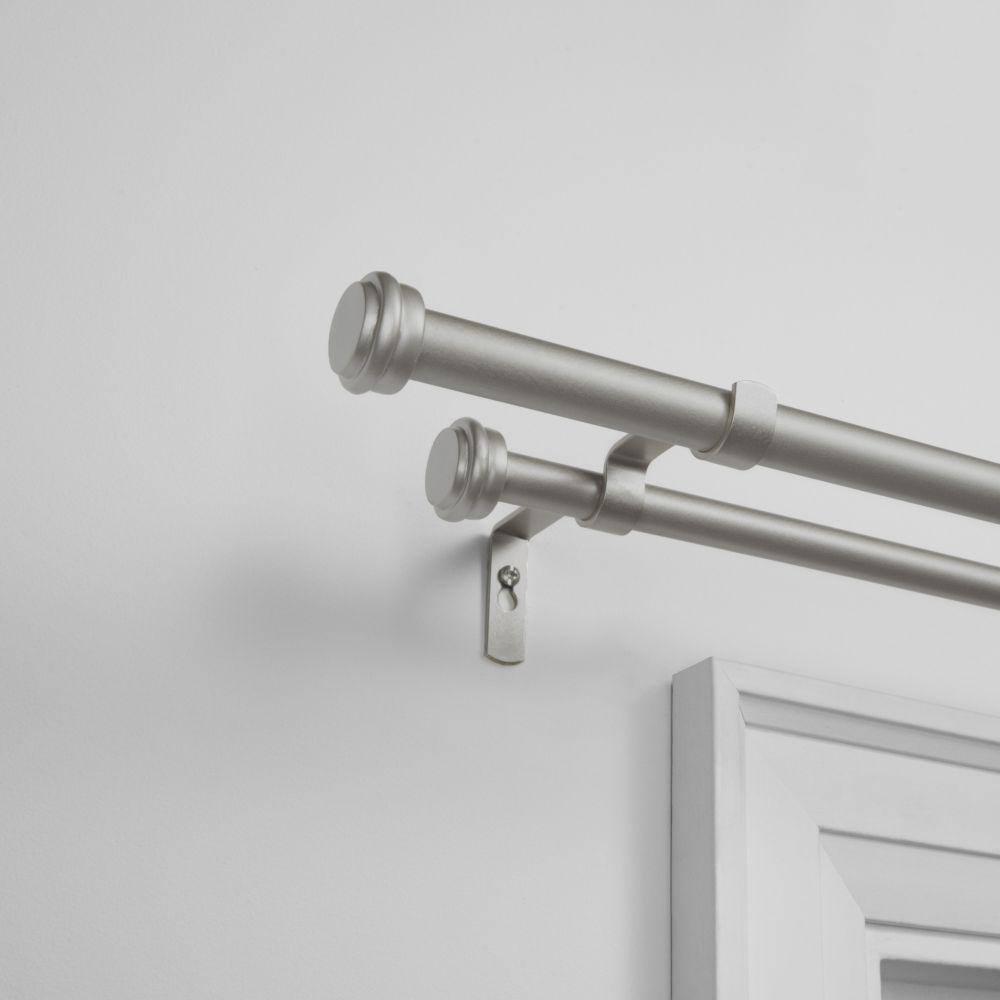 Exclusive Home Topper Double Curtain Rod and Finial Set, Matte Silver, 66"-120"