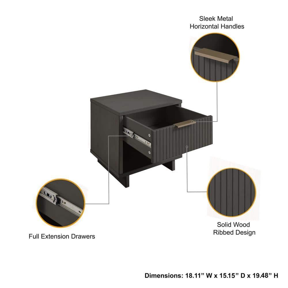 Manhattan Comfort Granville Modern 1 Drawer Nightstand Dark Gray : Bedroom Storage with Shelf, Wood Frame