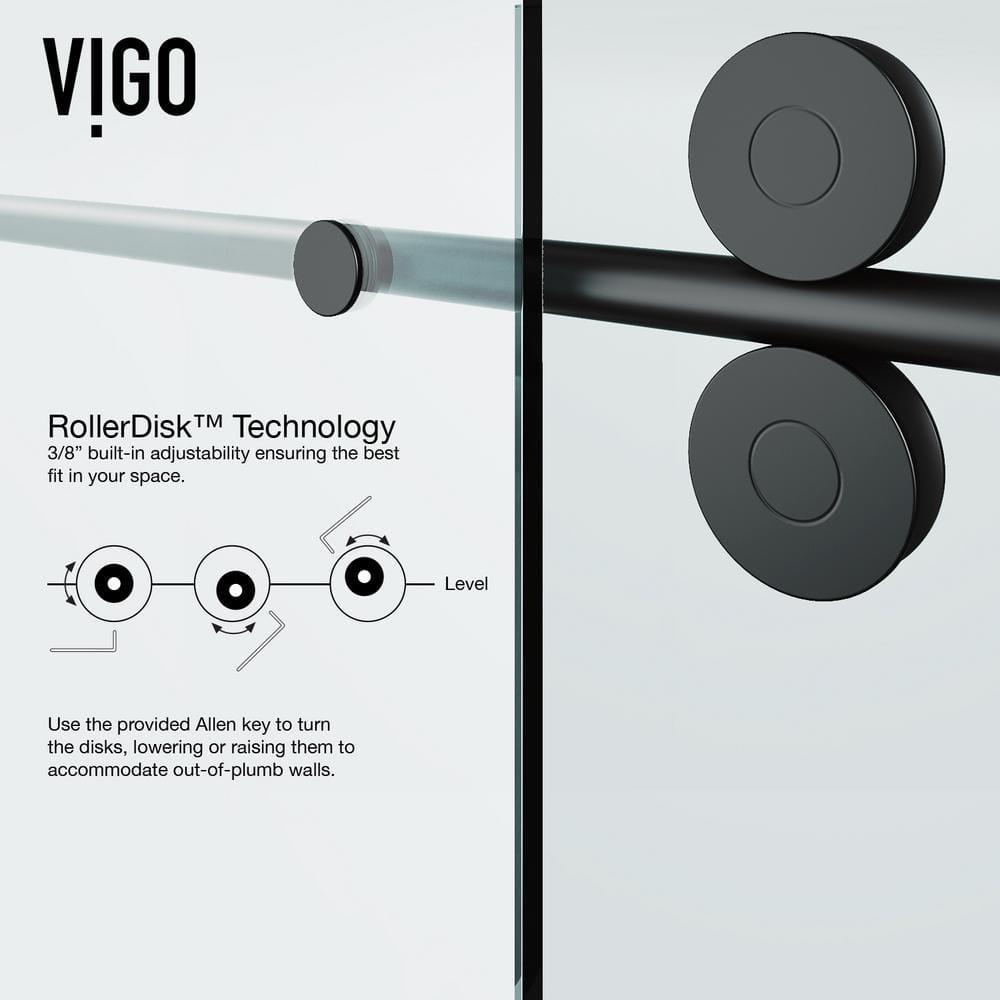 VIGO Elan Frameless Sliding Shower Door Matte Black 52" to 56" W x 74" H Matte,N/A