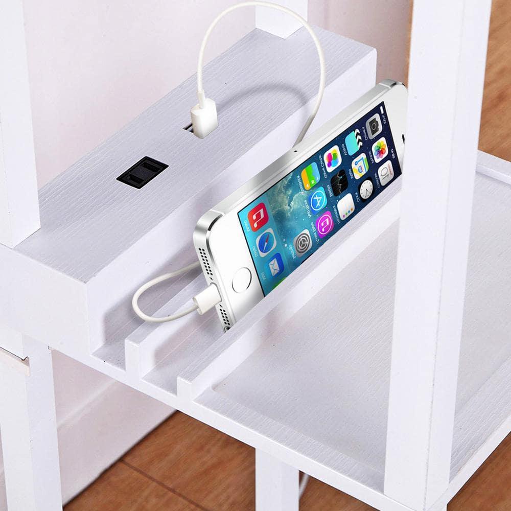 Brightech Maxwell 63 in. 3-Shelf USB-Charging LED Floor Lamp with Fabric Square Shade