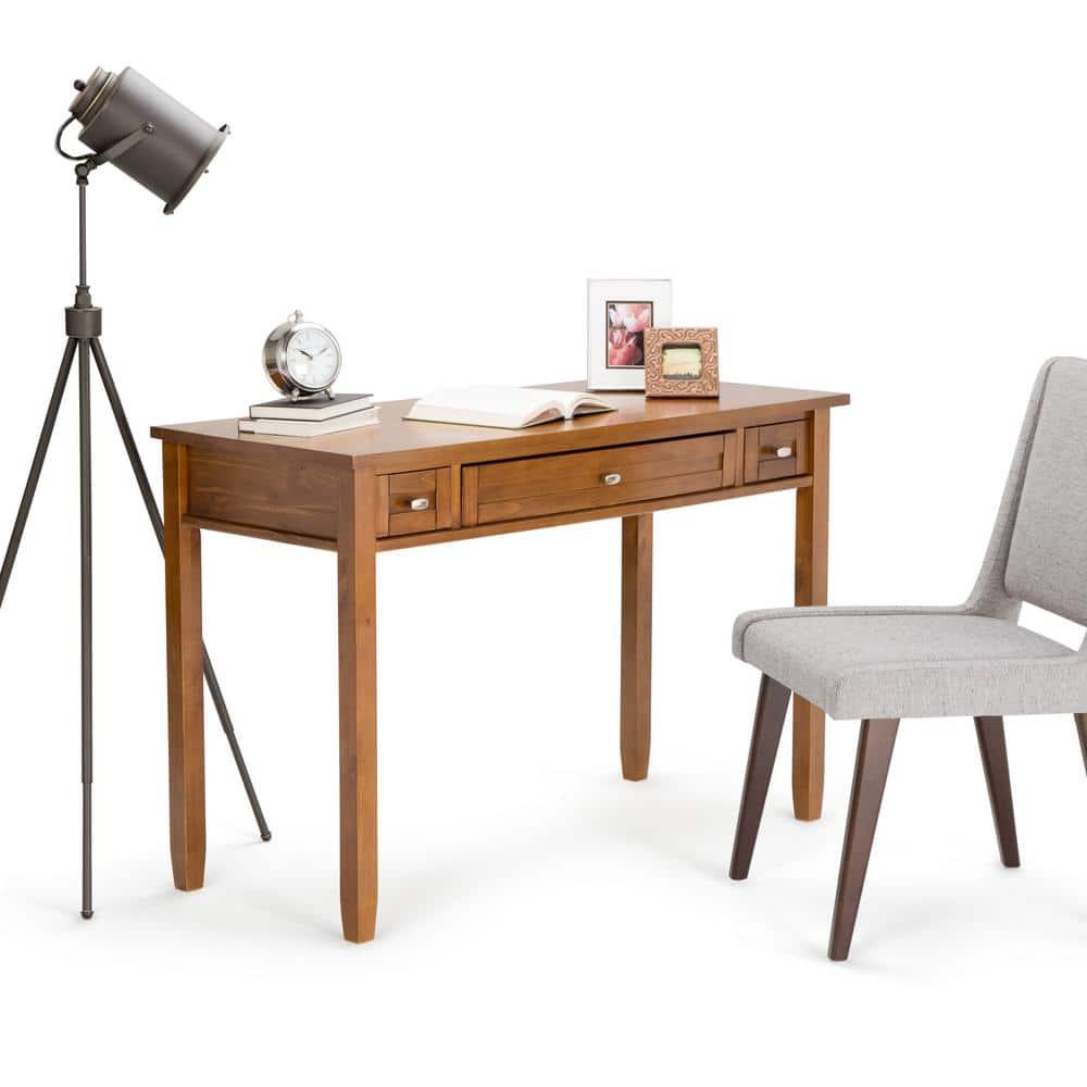 Simpli Home Warm Shaker 48"W Solid Wood Desk, Transitional Style with Keyboard Tray