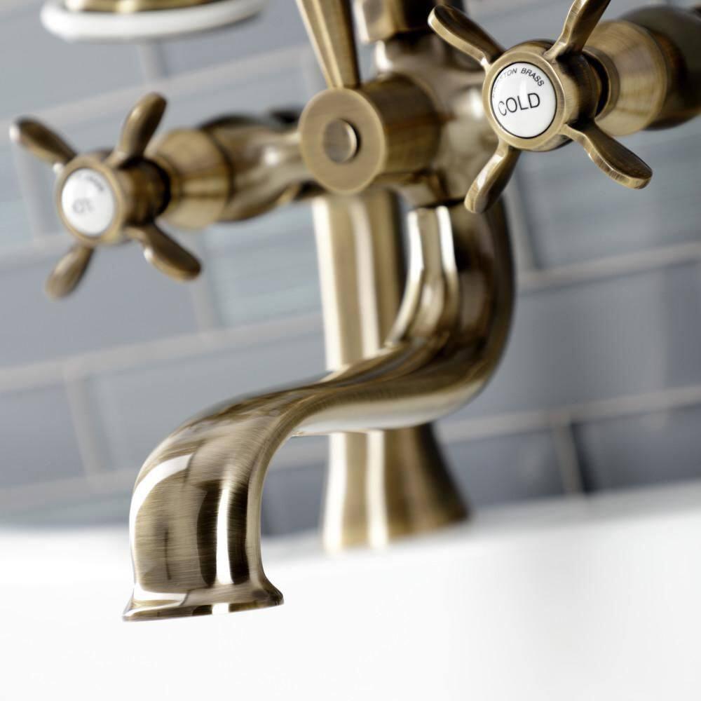Kingston Brass Kingston Three-Handle 2-Hole Deck Mount Clawfoot Tub Faucet with Hand Shower