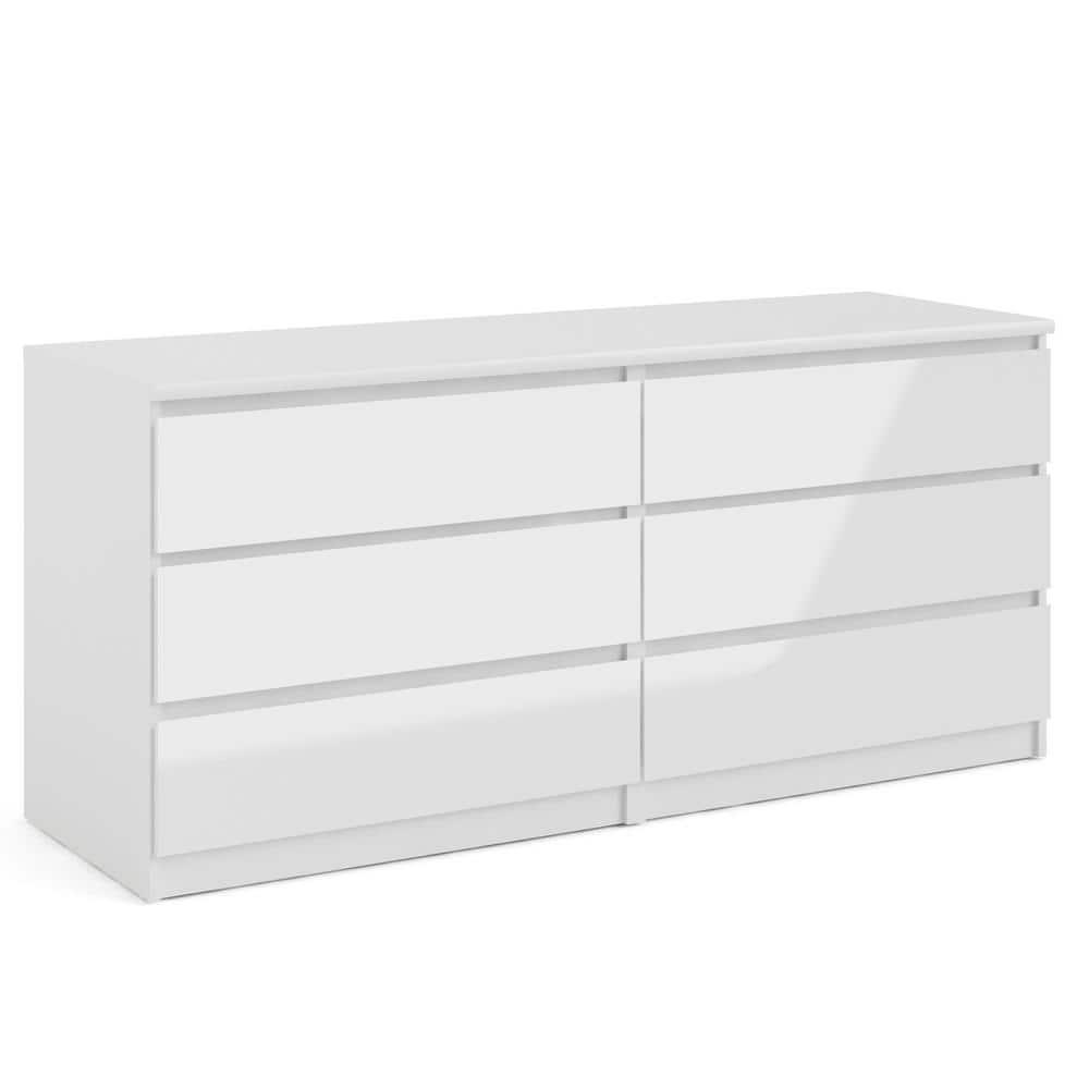 Tvilum Scottsdale 6 Drawer Double Dresser for Adults, White High Gloss