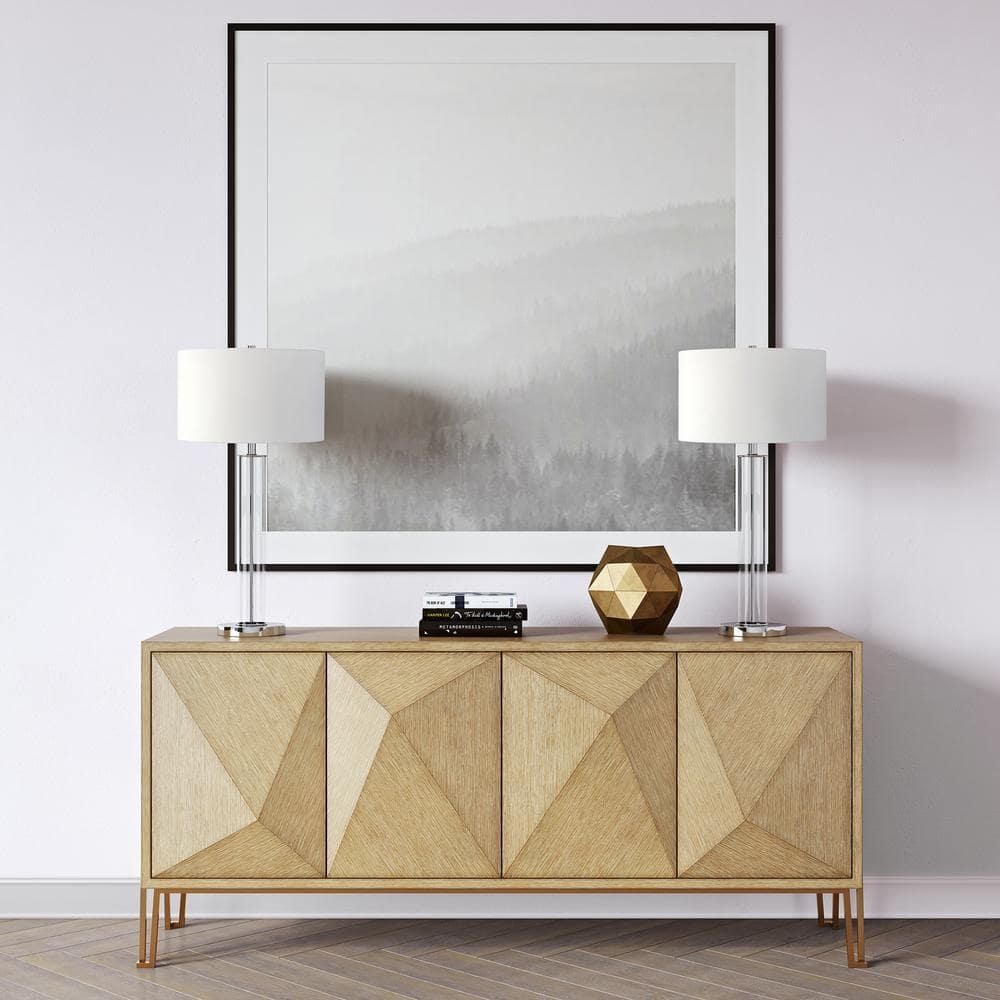 Evelyn&Zoe 29" Traditional Clear Glass Table Lamp with White Drum Linen Shade