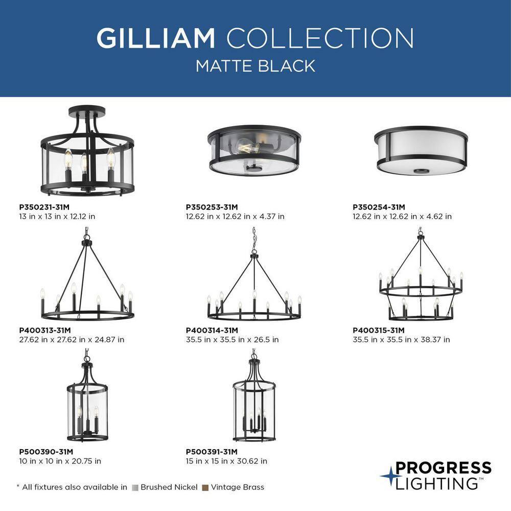 Progress Lighting Gilliam 2-Light Flush Mount, Matte Black, Curved Glass