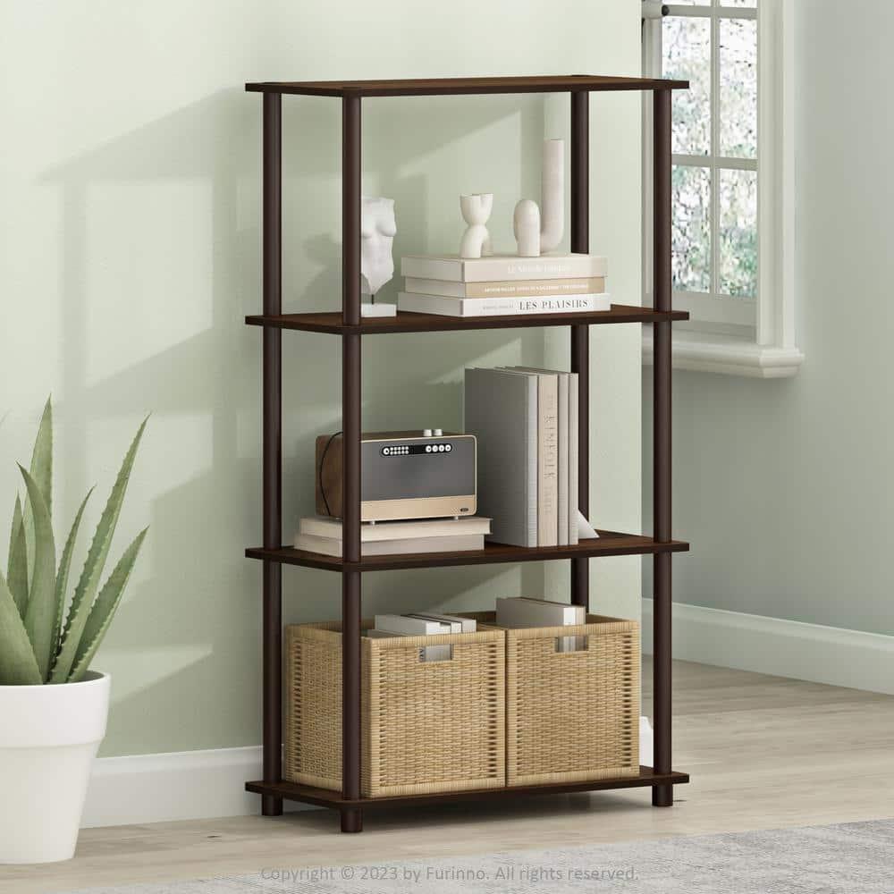 99557WN-BR Turn-N-Tube 4-Tier Multipurpose Shelf Display Rack - Walnut & Brown