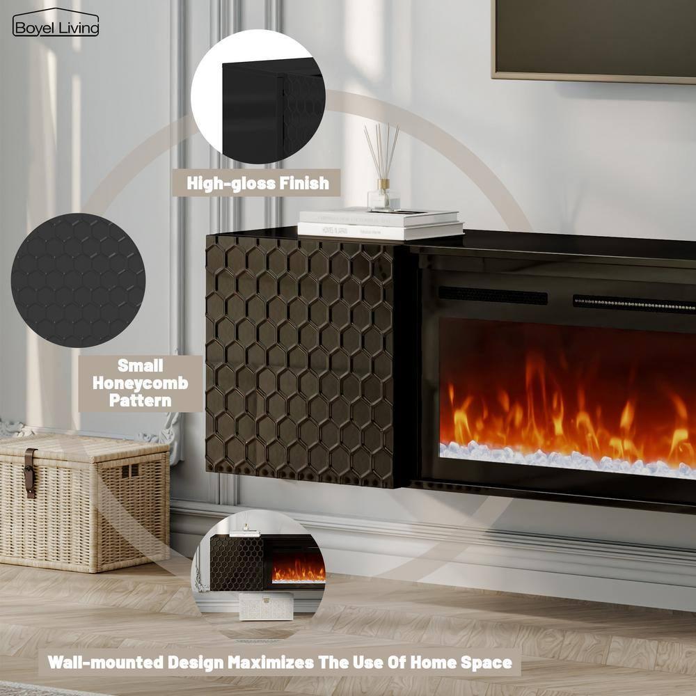 Clihome 67" MDF Wall Mounted TV Stand with 36" Electric Fireplace Black