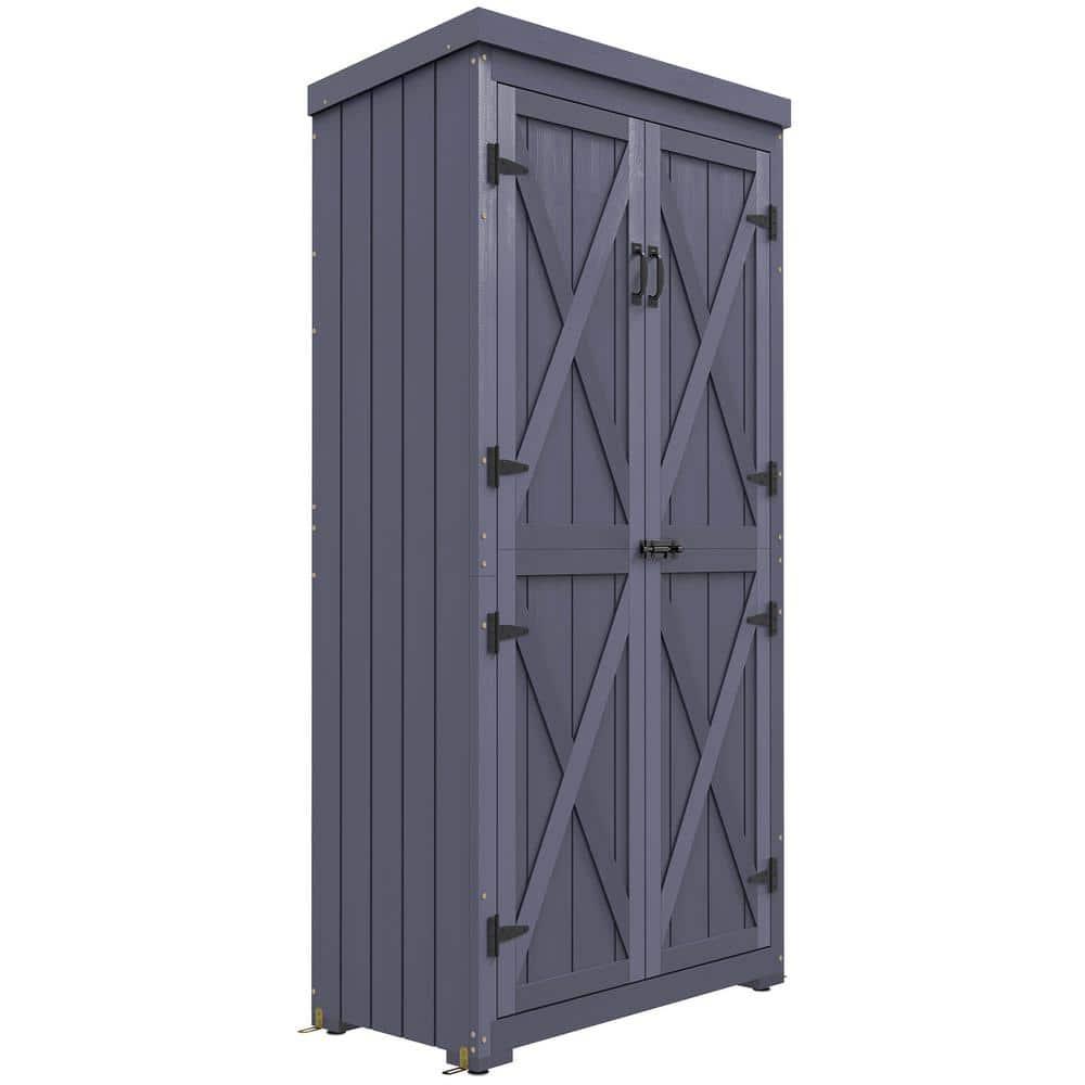 Outsunny Outdoor Storage Cabinet, Wooden Garden Storage Shed with Waterproof Galvanized Metal Roof, Gray
