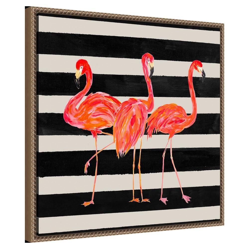 Amanti Art Flamingo Trio on Stripes by Julie Derice Canvas Wall Art Print Framed 22 x 22-in.