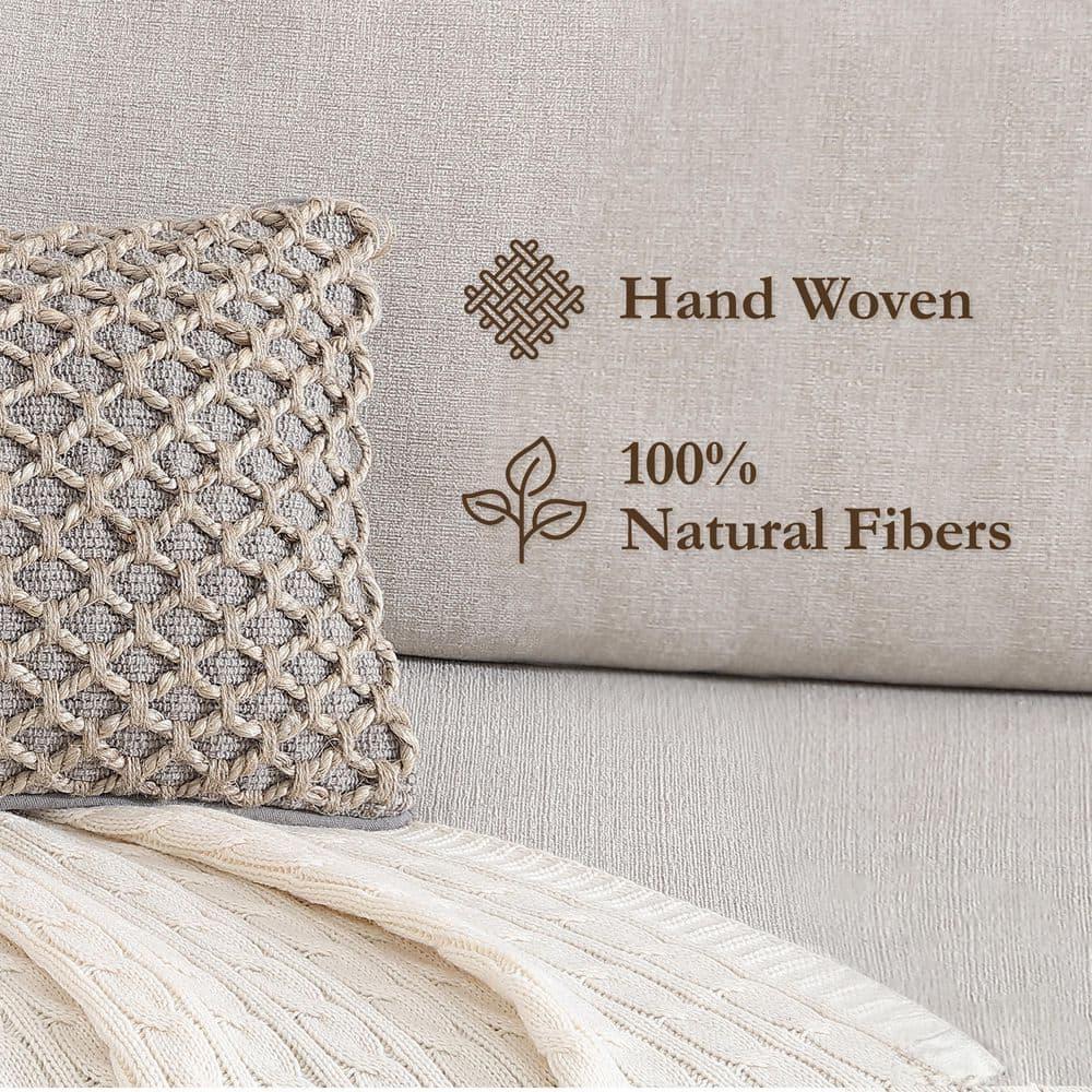 Coastal Brown and Gray Jute Accent Pillow with Rope Trim