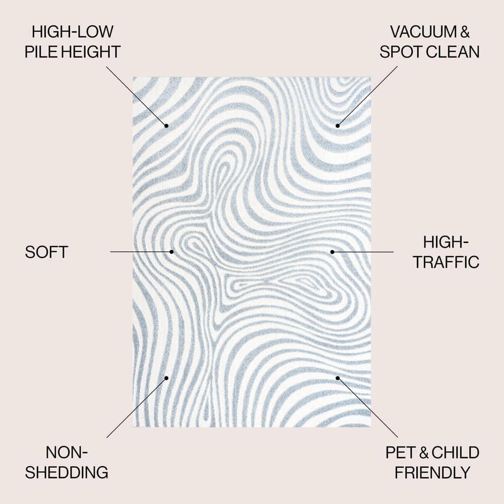 JONATHAN Y Maribo High-Low Abstract Groovy Striped Light Blue/Ivory 5 ft. x 8 ft. Indoor/Outdoor Area Rug