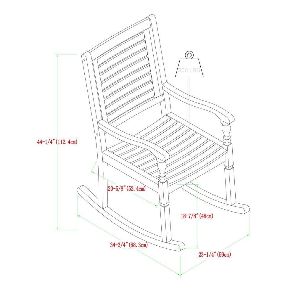 Walker Edison Solid Wood Outdoor Patio Rocking Chair, Brown