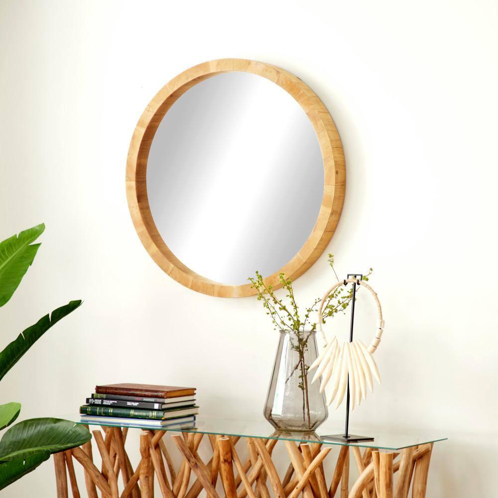 DecMode 32" x 32" Brown Minimalistic Wall Mirror with Natural Wood Grains
