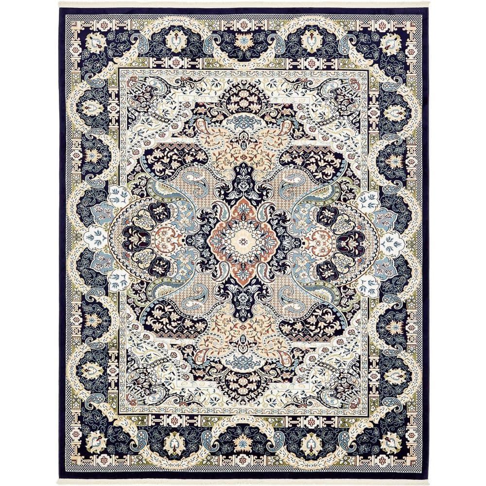 Narenj Collection Area Rug - Glasgow (7 ft. 10 in. x 10 ft. Rectangle Navy Blue/Blue)